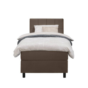 Leen Bakker - Boxspring Liv Geblokt - 90x200 Cm - Ronde Poot - Stof/Velvet - Bruin