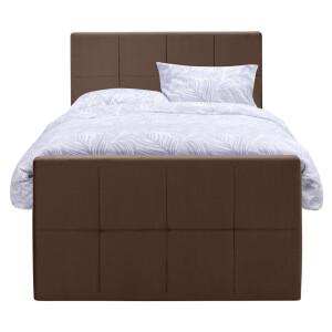 Leen Bakker - Boxspring Met Opbergruimte En Voetbord Liv Geblokt - 120x200cm - Stof/Velvet - Bruin