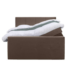 Leen Bakker - Boxspring Met Opbergruimte En Voetbord Liv Geblokt - 160x200cm - Stof/Velvet - Bruin