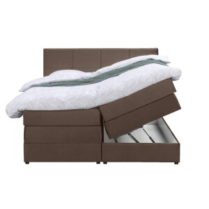Leen Bakker - Boxspring Met Opbergruimte Liv Geblokt - 180x200 Cm - Stof/Velvet - Bruin