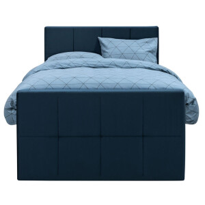Leen Bakker - Boxspring Met Opbergruimte En Voetbord Liv Geblokt - 120x200cm - Stof/Velvet - Blauw