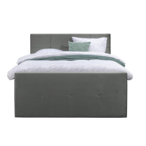 Leen Bakker - Boxspring Met Voetbord Liv Geblokt - 160x200 Cm - Vierkante Poot - Stof/Velvet - Grijs