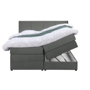Leen Bakker - Boxspring Met Opbergruimte Liv Geblokt - 160x200 Cm - Stof/Velvet - Grijs