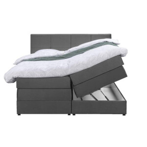 Leen Bakker - Boxspring Met Opbergruimte Liv Geblokt - 180x200 Cm - Stof/Velvet - Grijs