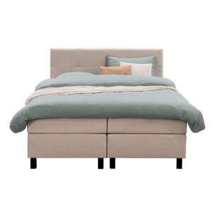 Leen Bakker - Boxspring Liv Geblokt - 160x200 Cm - Vierkante Poot - Stof - Beige
