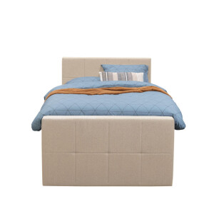 Leen Bakker - Boxspring Met Opbergruimte En Voetbord Liv Geblokt - 120x200cm - Stof - Beige