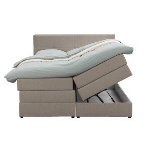 Leen Bakker - Boxspring Met Opbergruimte Liv Geblokt - 140x200 Cm - Stof - Beige