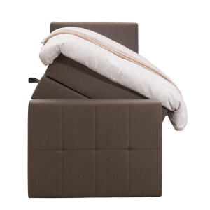 Leen Bakker - Boxspring Met Opbergruimte En Voetbord Liv Geblokt - Donker - 90x200cm - Stof - Bruin