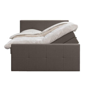 Leen Bakker - Boxspring Met Opbergruimte En Voetbord Liv Geblokt - Donker - 160x200cm - Stof - Bruin
