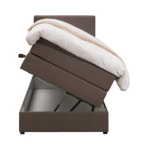 25% korting - Leen Bakker - Boxspring Met Opbergruimte Liv Geblokt - Donker - 90x200 Cm - Stof - Bruin
