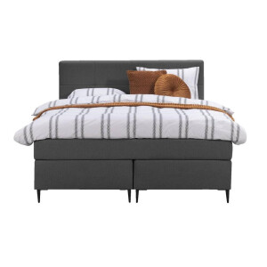 Leen Bakker - Boxspring Liv Geblokt - Antraciet - 140x200 Cm - Slanke Poot - Stof - Grijs