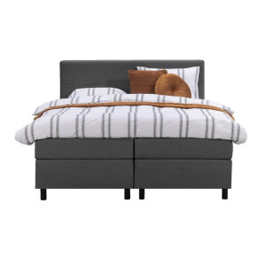 Leen Bakker - Boxspring Liv Geblokt - Antraciet - 160x200 Cm - Ronde Poot - Stof - Grijs