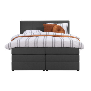 25% korting - Leen Bakker - Boxspring Met Voetbord Liv Geblokt - Antraciet - 140x200 Cm - Ronde Poot - Stof - Grijs