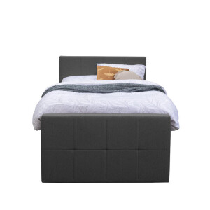 Leen Bakker - Boxspring Met Opbergruimte En Voetbord Liv Geblokt - Antraciet - 120x200cm - Stof - Grijs