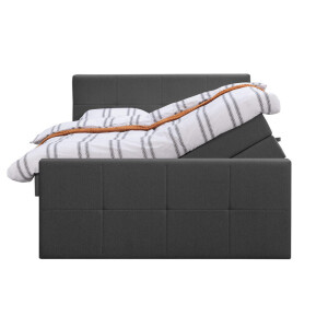 Leen Bakker - Boxspring Met Opbergruimte En Voetbord Liv Geblokt - Antraciet - 140x200cm - Stof - Grijs