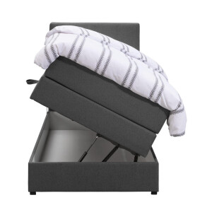 Leen Bakker - Boxspring Met Opbergruimte Liv Geblokt - Antraciet - 90x200 Cm - Stof - Grijs
