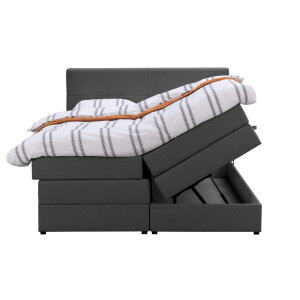 Leen Bakker - Boxspring Met Opbergruimte Liv Geblokt - Antraciet - 140x200 Cm - Stof - Grijs
