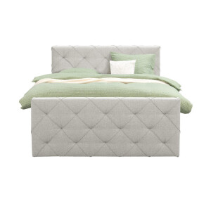 25% korting - Leen Bakker - Boxspring Met Voetbord Liv Geruit - Ecru - 180x200 Cm - Slanke Poot - Stof - Crème