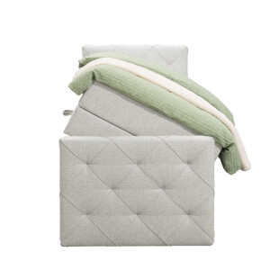 Leen Bakker - Boxspring Met Opbergruimte En Voetbord Liv Geruit - Ecru - 90x200cm - Stof - Crème