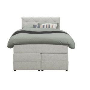 Leen Bakker - Boxspring Met Opbergruimte Liv Geruit - Ecru - 120x200 Cm - Stof - Crème