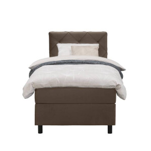 Leen Bakker - Boxspring Liv Geruit - 90x200 Cm - Ronde Poot - Stof/Velvet - Bruin
