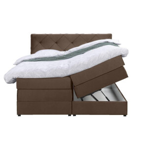 Leen Bakker - Boxspring Met Opbergruimte Liv Geruit - 160x200 Cm - Stof/Velvet - Bruin