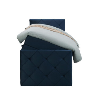 Leen Bakker - Boxspring Met Opbergruimte En Voetbord Liv Geruit - 90x200cm - Stof/Velvet - Blauw