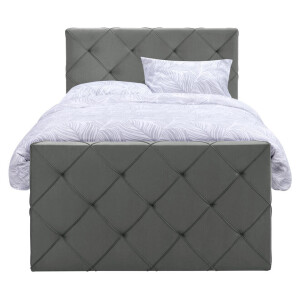 Leen Bakker - Boxspring Met Opbergruimte En Voetbord Liv Geruit - 120x200cm - Stof/Velvet - Grijs