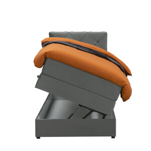 Leen Bakker - Boxspring Met Opbergruimte Liv Geruit - 90x200 Cm - Stof/Velvet - Grijs