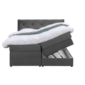 Leen Bakker - Boxspring Met Opbergruimte Liv Geruit - 180x200 Cm - Stof/Velvet - Grijs