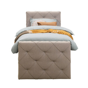 25% korting - Leen Bakker - Boxspring Met Voetbord Liv Geruit - 90x200 Cm - Ronde Poot - Stof - Beige
