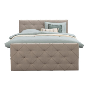 25% korting - Leen Bakker - Boxspring Met Voetbord Liv Geruit - 140x200 Cm - Vierkante Poot - Stof - Beige