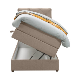 Leen Bakker - Boxspring Met Opbergruimte Liv Geruit - 90x200 Cm - Stof - Beige