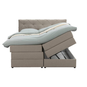 25% korting - Leen Bakker - Boxspring Met Opbergruimte Liv Geruit - 140x200 Cm - Stof - Beige