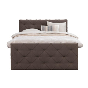 25% korting - Leen Bakker - Boxspring Met Voetbord Liv Geruit - Donker - 140x200 Cm - Slanke Poot - Stof - Bruin