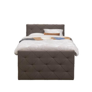 Leen Bakker - Boxspring Met Opbergruimte En Voetbord Liv Geruit - Donker - 120x200cm - Stof - Bruin