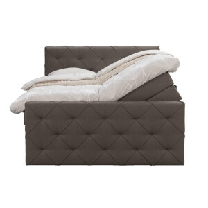 Leen Bakker - Boxspring Met Opbergruimte En Voetbord Liv Geruit - Donker - 140x200cm - Stof - Bruin