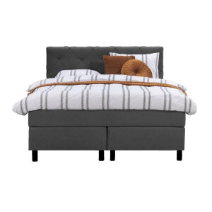 Leen Bakker - Boxspring Liv Geruit - Antraciet - 140x200 Cm - Ronde Poot - Stof - Grijs
