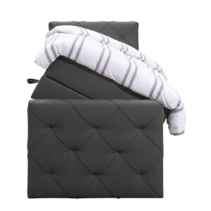 Leen Bakker - Boxspring Met Opbergruimte En Voetbord Liv Geruit - Antraciet - 90x200cm - Stof - Grijs