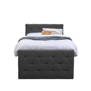 Leen Bakker - Boxspring Met Opbergruimte En Voetbord Liv Geruit - Antraciet - 120x200cm - Stof - Grijs