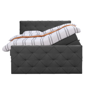 Leen Bakker - Boxspring Met Opbergruimte En Voetbord Liv Geruit - Antraciet - 180x200cm - Stof - Grijs