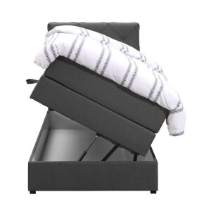 Leen Bakker - Boxspring Met Opbergruimte Liv Geruit - Antraciet - 90x200 Cm - Stof - Grijs