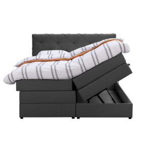 Leen Bakker - Boxspring Met Opbergruimte Liv Geruit - Antraciet - 160x200 Cm - Stof - Grijs