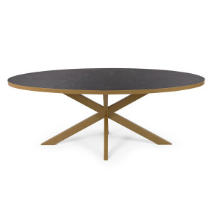 Stalux Ovale eettafel 'Mees' 240 x 110cm, kleur goud / zwart marmer