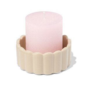 HEMA HEMA Kaarsonderzetter ⌀10cm Keramiek Ribbel Zand (zand)