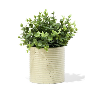 HEMA HEMA Bloempot ⌀13x13.4cm Keramiek Strepen Bruin (bruin)