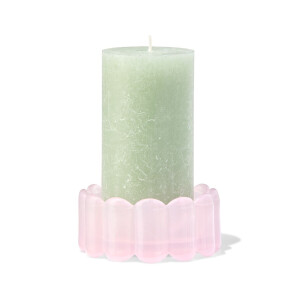HEMA HEMA Kaarsonderzetter ⌀10x4.5cm Glas Ribbel Roze (roze)