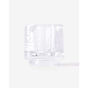 HEMA HEMA Theelichthouder ⌀7x7cm Kub Glas Gehamerd Transparant (transparant)