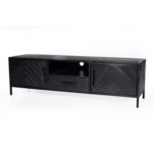 LivingFurn TV-meubel 'York' Mangohout visgraat, 150cm, kleur zwart