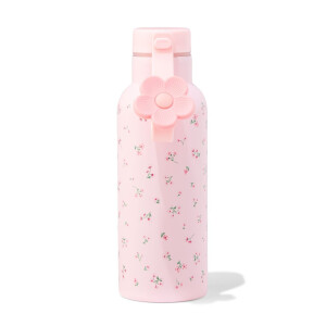 HEMA HEMA Waterfles 500ml Rvs Bloemen (roze)